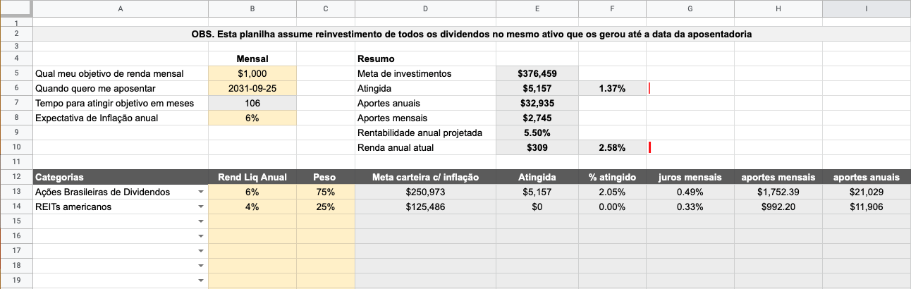 Screenshot a calculadora de renda passiva